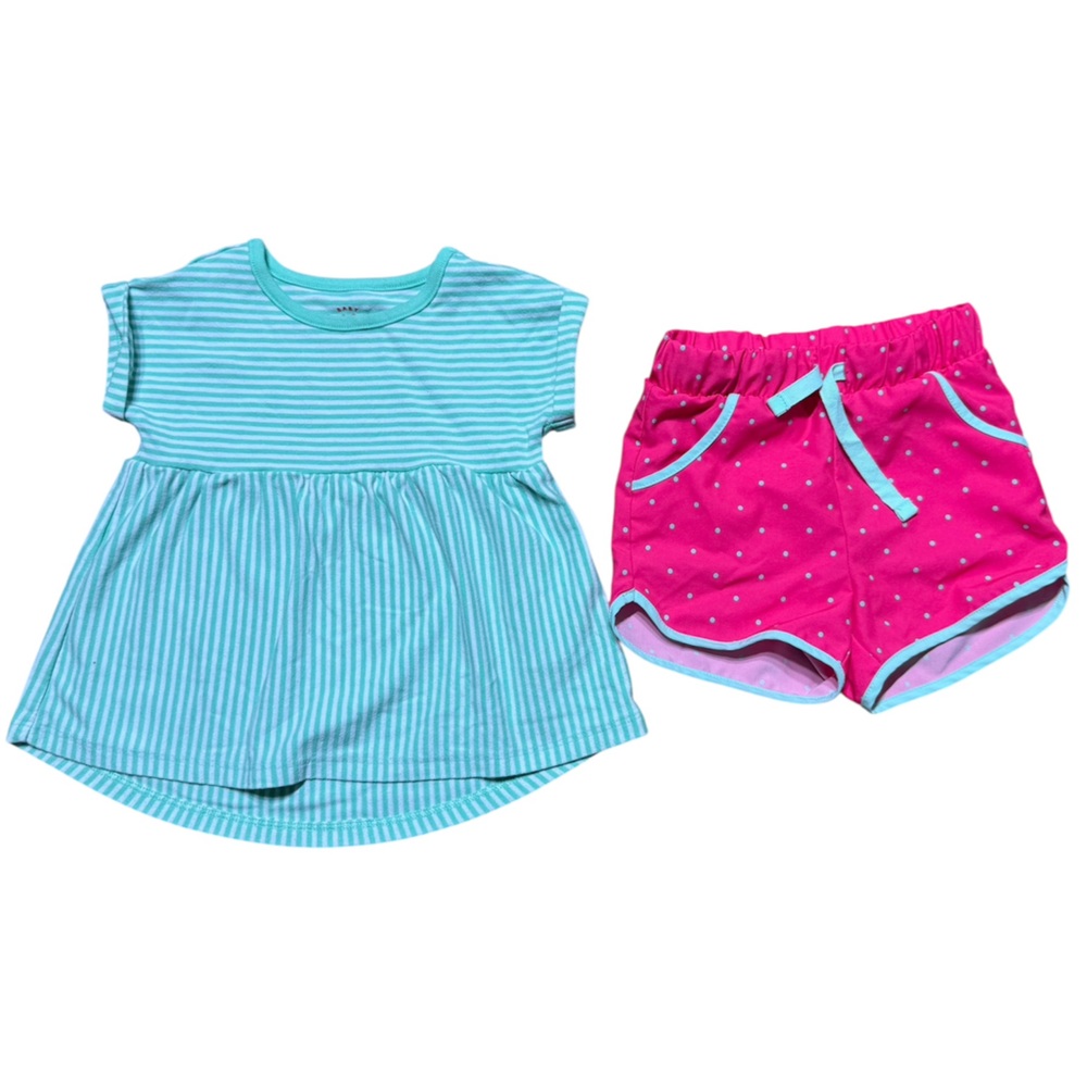 Cat & Jack | Baby Girl Pink and Blue Sporty Outfit  Top & Shorts Size 12 Months